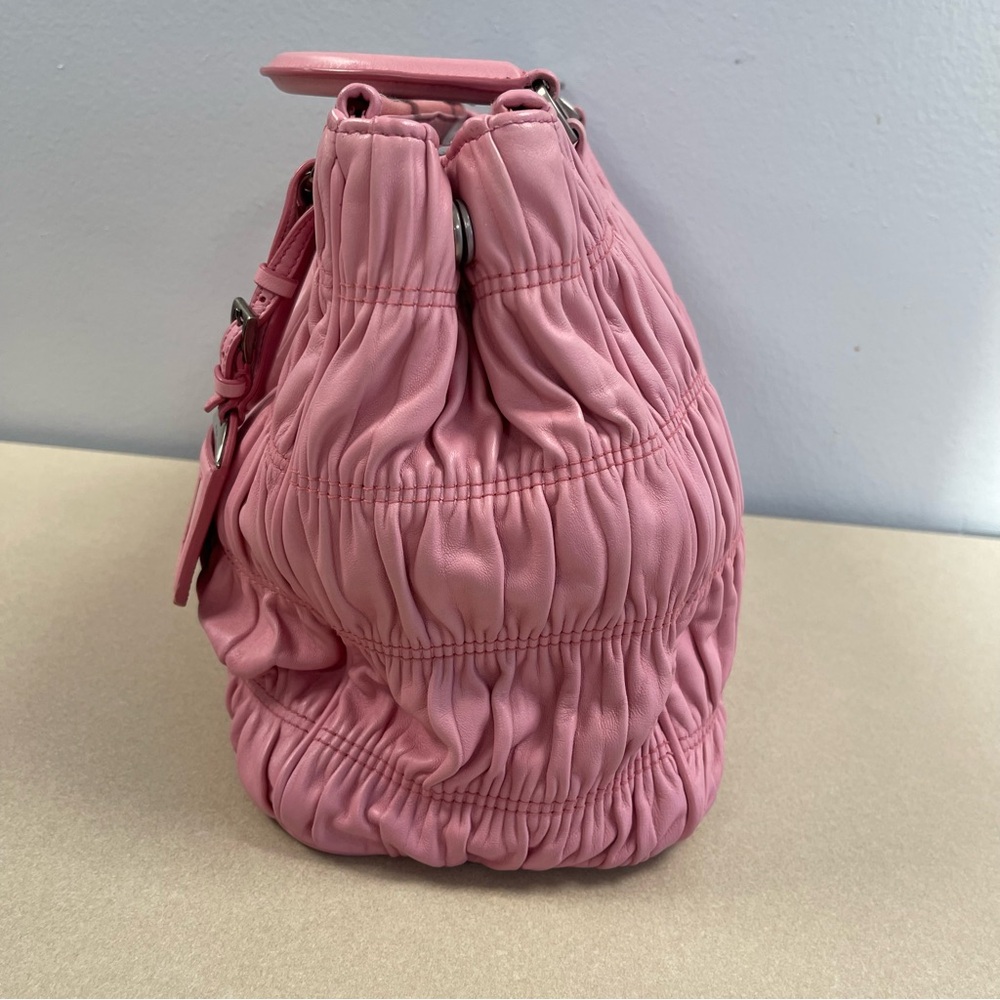 Prada Pink Nappa Gaufre Ruched Leather Two-Way Bag - Preowned - Picture 12 of 16